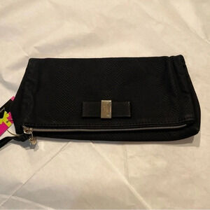 Victoria Secret Fold-Over Classic Black With Bow Wristlet Clutch Bag NWT